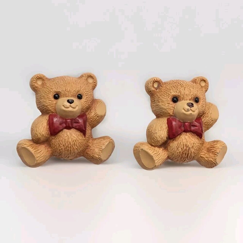 Vintage Hallmark Plastic Teddy Bear Red Bow Tie Pins Brooches 1984